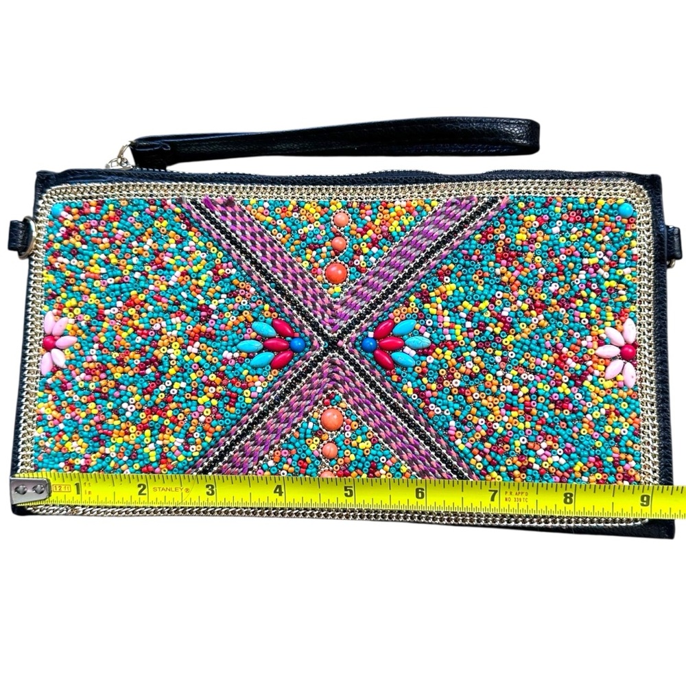 COCO + CARMEN Beaded Colorful Clutch Envelope Artisan Bag Shoulder Strap NWT - Picture 7 of 11